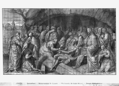 Leven van Christus, Christus wekt Lazarus uit de dood, voorbereidende studie van tapijtkarton voor de kerk Saint-Merri in Parijs, c.1585-90 door Henri Lerambert